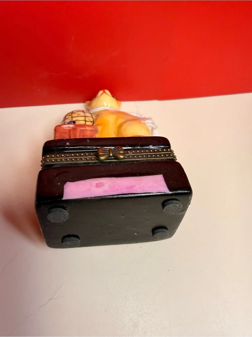 Hand-Painted Yellow Cat Trinket Box with Birdcage Trinket Box